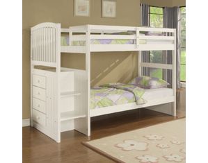 Powell Angelica White Arch Spindle Chest End Step Twin over Twin Bunk Bed