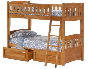 Night  Cinnamon Twin/Twin Bunk Bed in Medium Oak - FAST, FREE FedEx SHIPPING!