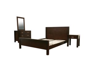 Baxton Studio Charlie 4pc Queen Bedroom Set in Light Cappuccino Hardwood Platform Bed