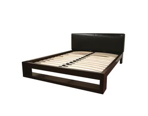Baxton Studio Felton Queen Bed in Light Cappuccino Finish Hardwood and Taupe Luxury Bycast Leather Platform Bed