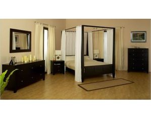 LifeStyle Solutions Wilshire 4 Piece Platform Bed Set - Bed, Nightstand, Dresser, and Mirror