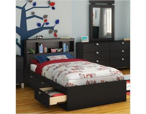 South Shore Solid Black Spark Contemporary Twin Mates Bed (39