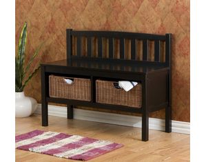 SEI Black Bench with Brown Rattan Baskets