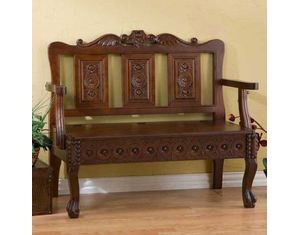 SEI Mahogany Hand Carved Storage Settee