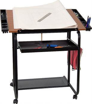 Flash Furniture Adjustable Drawing And Drafting Table with Black Frame And Dual Wheel Casters image