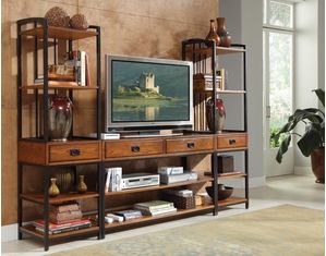 Home Styles Furniture Modern Craftsman Distressed Oak 3PC Ent Center