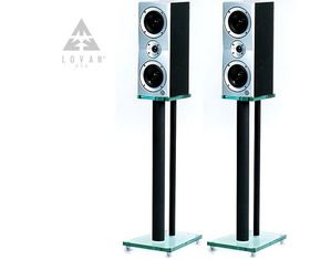 Lovan Millennium Pair Speaker Stand Steel Post with Clear Glass Top and Bottom Plates
