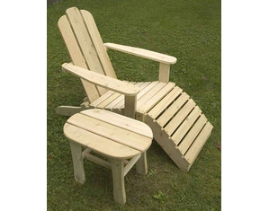 Old Adirondack Chair with Footrest and Table