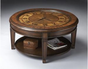 Butler Heritage Clock Inlay Cocktail Table w Glass Insert Top