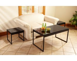 Convenience Concepts Classic Glass 3 Piece Black Glass Coffee & End Table Set