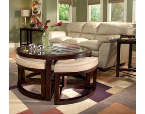 Magnussen Juniper Wood Round Cocktail Table with 4 Stools