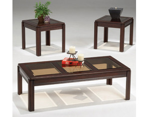 Bernards Furniture Merlot with Bronze Glass Cocktail Table with 2 End Tables