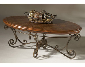 Butler Cocktail Table w Iron Base and Wood Top