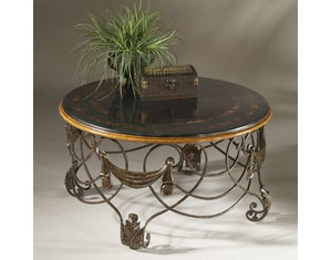 Butler Round Cocktail Table with a Metal Base