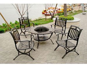 Anderson Teak Kingston Cast Aluminum Fire Pit Table Set - FREE Inside Delivery!