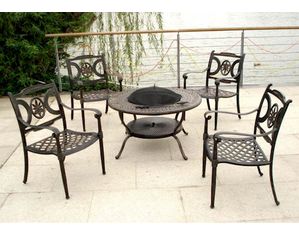 Anderson Teak Peninsula Fire Pit Table Set - FREE Inside Delivery!