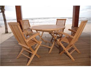 Anderson Teak Bahama 47 inch Round Folding Table with 4 Chair Set