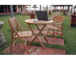 Anderson Teak Windsor 31 inch Round Picnic Folding Table with 2 Windsor Folding Chairs - Fast FREE FedEx Shipping!