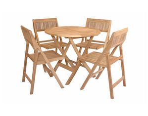 Anderson Teak Windsor 31 inch Round Picnic Folding Table with 4 Windsor Folding Chairs - FREE Inside Delivery!