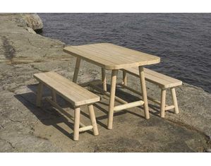 Old Adirondack Whitehall Table with 2 Benches Patio Dining Set - FREE Inside Delivery!
