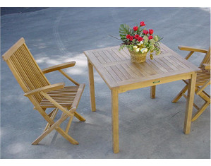 Anderson Teak 35 inch Square Table and Classic Folding Arm Chair Patio Dining Set - Fast FREE FedEx Shipping!