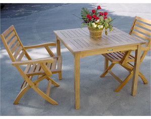 Anderson Teak 35 inch Square Table with Andrew Foloding Arm Chair Patio Dining Set