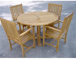 Anderson Teak 4 ft Round Table and Wilshire Arm Chair Patio Dining Set - Fast FREE FedEx Shipping!