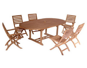 Anderson Teak Ovel Extention Table with Andrew Folding Arm Chair and Andrew Folding Chair Patio Dining Set - Fast FREE FedEx Shipping!