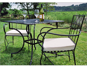 Pangaea Folding Iron Dining Set with Square Umbrella Holder Table - Fast FREE FedEx Shipping!