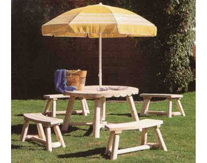 Rustic Natural Cedar Furniture Round Umbrella Table Group - Fast FREE FedEx Shipping!