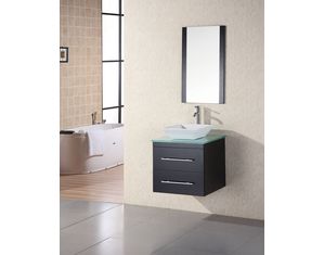 Design Element Elton 24inch Espresso Finish Single Sink Vanity Set with Mint Glass Countertop
