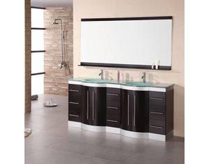 Design Element Jade 72inch Espresso Finish Double Sink Vanity Set with Tempered Glass Countertop