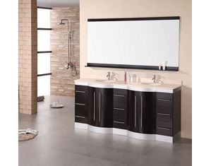 Design Element Jade 72inch Espresso Finish Double Sink Vanity Set with Travertine Stone Countertop