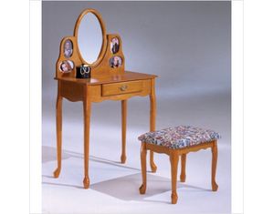 Bernards Furniture Oak Picture Frame Vanity and Bench