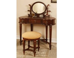 Powell Antique Mahogany Vanity with Mirror and Bench