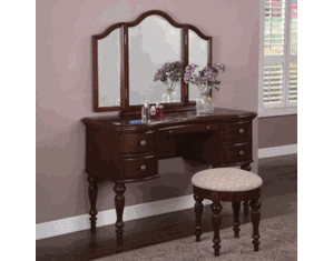 Powell Elegant Marquis Cherry Vanity with Mirror and Bench