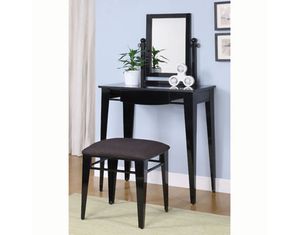 Powell Glossy Black Vanity with Mirror and Bench