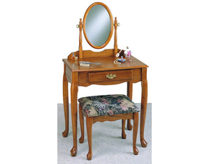 Powell Nostalgic Oak Vanity with Mirror and Bench