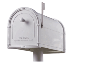 Architectural Mailboxes Bellevue Mailbox White with White Bronze Flag