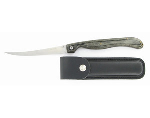 Valor Pakkawood Handle Folding Fillet Knife with Black Leather Sheath - Fast FREE FedEx Shipping!