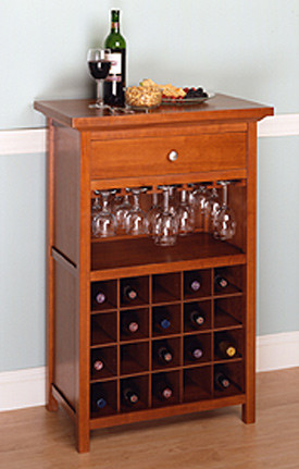 Winsome Walnut Finish Wine Cabinet - Fast FREE FedEx Shipping! image