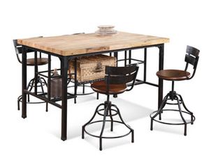 Bassett Mirror High Rise Gathering Table with Butcher Block Top 5 piece Set