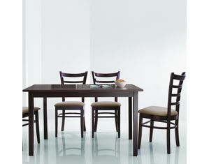 Baxton Studio Keitaro 5 piece Dining Set in Light Cappuccino Hardwood and Smoke Brown Microfiber