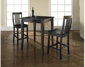 Crosley Furniture 3 piece Pub Dining Set with Cabriole Leg and School House Stools in Black Finish