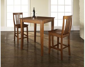 Crosley Furniture 3 piece Pub Dining Set with Cabriole Leg and School House Stools in Classic Cherry Finish