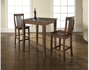 Crosley Furniture 3 piece Pub Dining Set with Cabriole Leg and School House Stools in Vintage Mahogany Finish