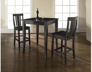 Crosley Furniture 3 piece Pub Dining Set with Cabriole Leg and Shield Back Stools in Black Finish