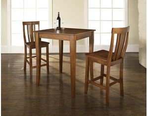 Crosley Furniture 3 piece Pub Dining Set with Cabriole Leg and Shield Back Stools in Classic Cherry Finish
