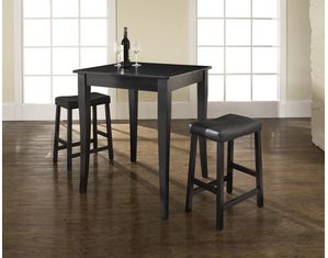 Crosley Furniture 3 piece Pub Dining Set with Cabriole Leg and Upholstered Saddle Stools in Black Finish