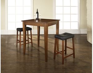 Crosley Furniture 3 piece Pub Dining Set with Cabriole Leg and Upholstered Saddle Stools in Classic Cherry Finish